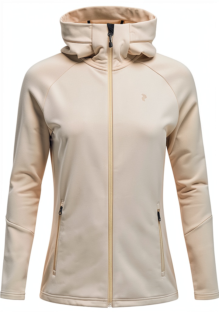 'Donna che indossa la Peak Performance Hoodie durante un'escursione in montagna'