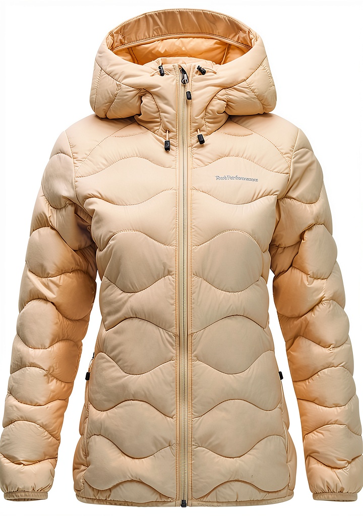 'Donna che indossa la giacca Peak Performance Helium Down Hoodie durante un'escursione'